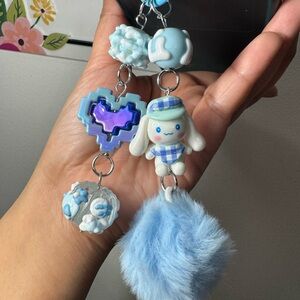 Cinnamoroll with Baby Blue Fuzzy Pom Pom and Heart Phone/Key/Bag Chain